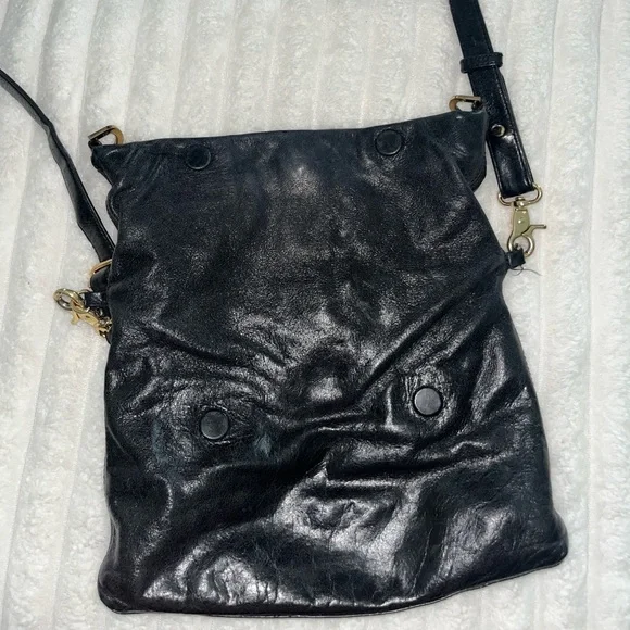 Vintage Tory Burch Dena Fold Over Black Leather Crossbody Bag - Picture 3 of 8